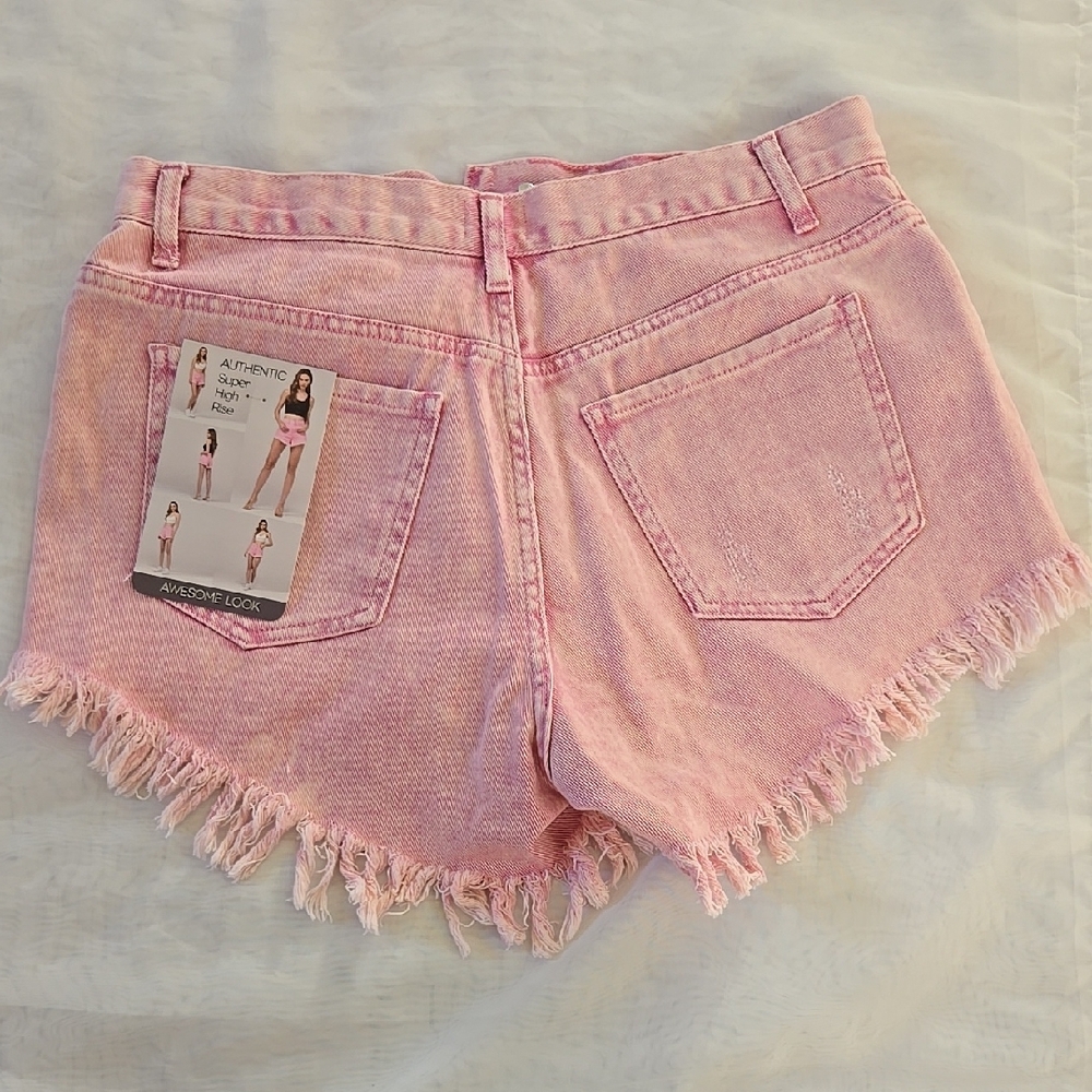 Pink Frayed Denim JR  Shorts - Picture 2 of 6